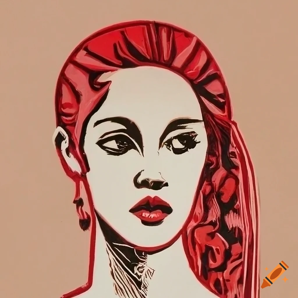 Lino print style artwork of women in various poses