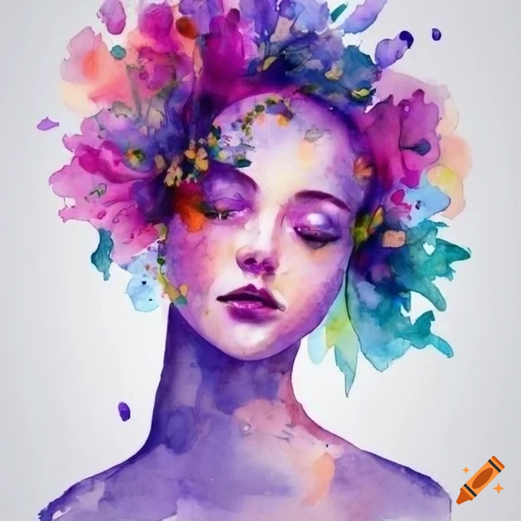 Watercolor Portrait Of A Woman With Flower Hair watercolor-portrait-of-a-woman-with-flower-hair