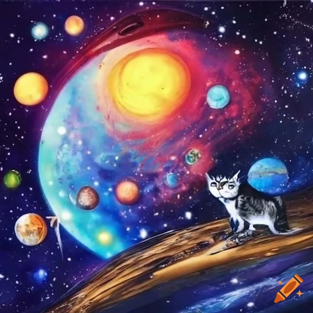 Cat in space with a book on craiyon
