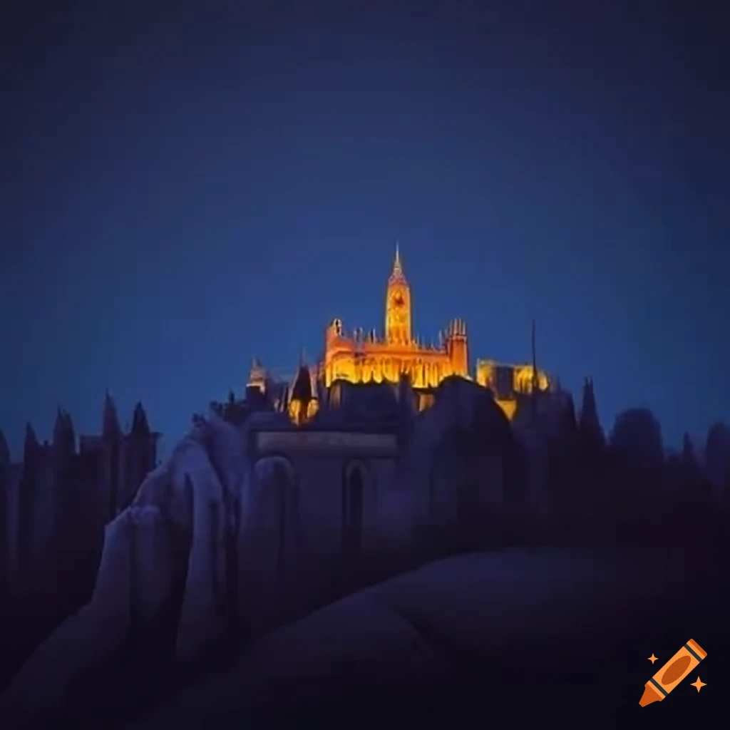 Night scene of a palace on a hill on Craiyon