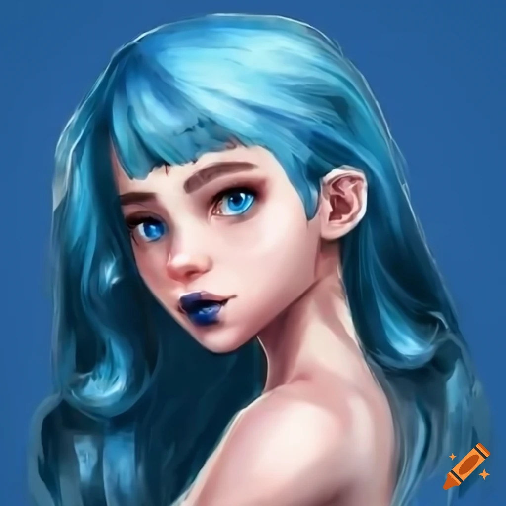 Ethereal girl with light blue hair and white eyes