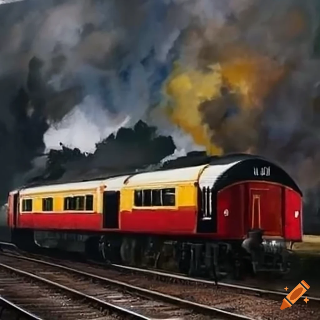 Dystopian painting of rishi sunak destroying a railway on Craiyon
