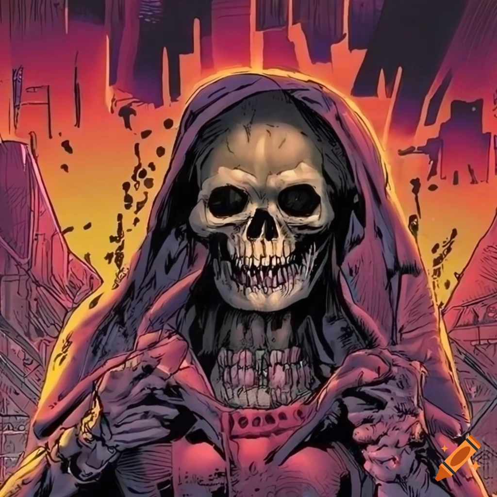 80s horror comic cover with a skull