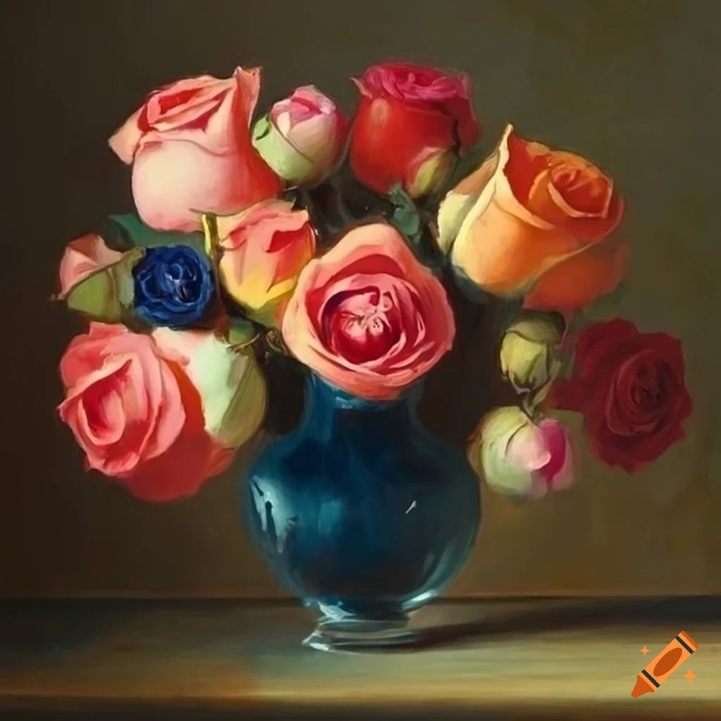 Vase Of Colorful Roses In Dutch Masters Style On Craiyon