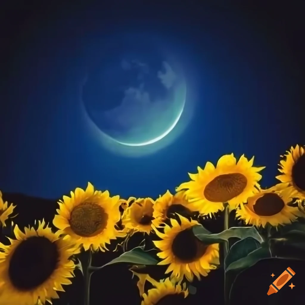 Night scene of a sunflower under the moonlight on Craiyon