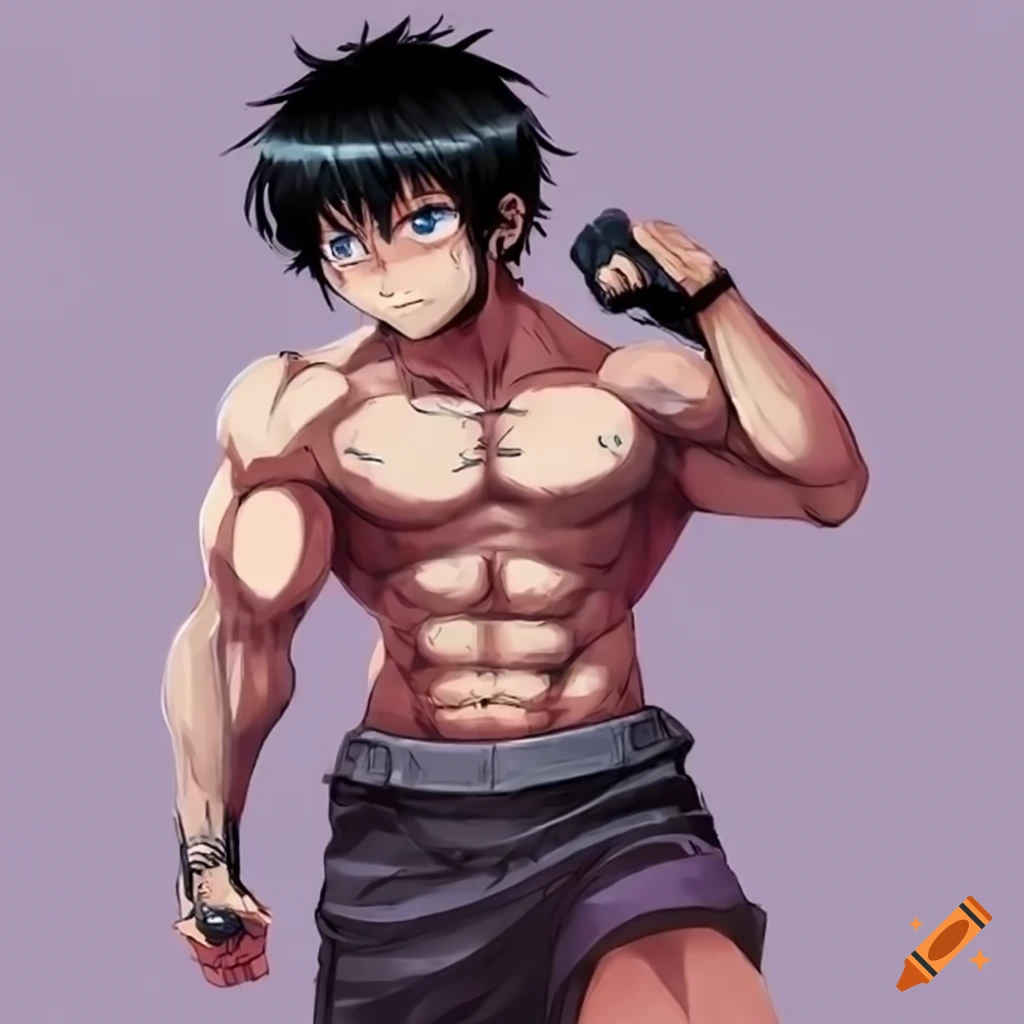 Male anime character with abs and muscles with a wine colour suit