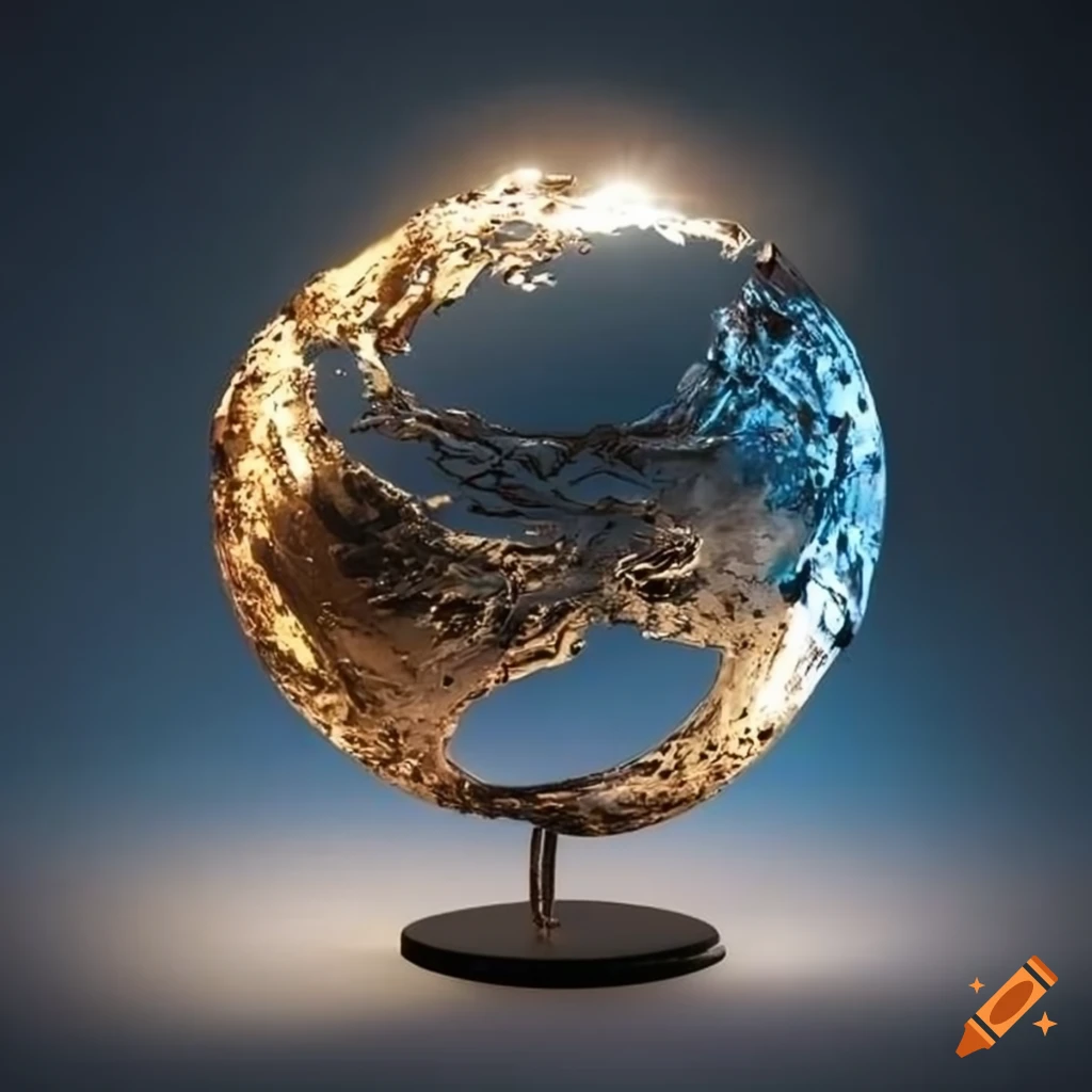 Metal sculpture of earth on Craiyon