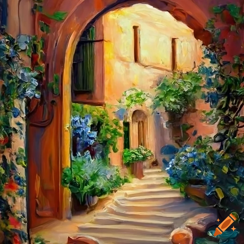 Detailed oil painting of a small italian house at blue hour on Craiyon