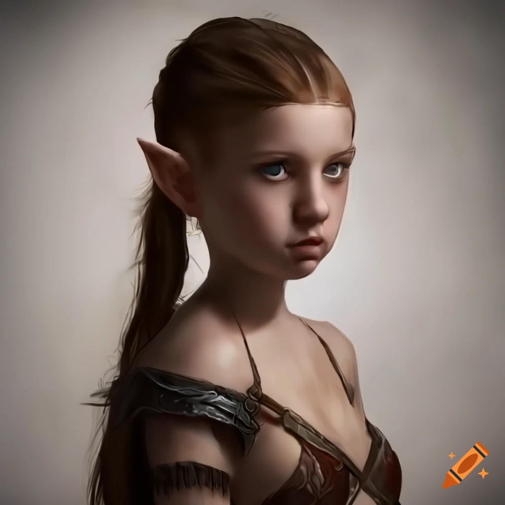 portrait of a young short elf girl in fantasy gladiator attire