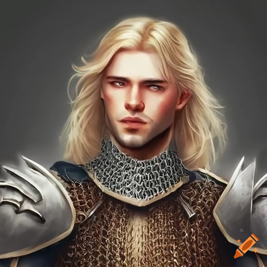 Handsome knight with blond hair and chainmail armor on Craiyon