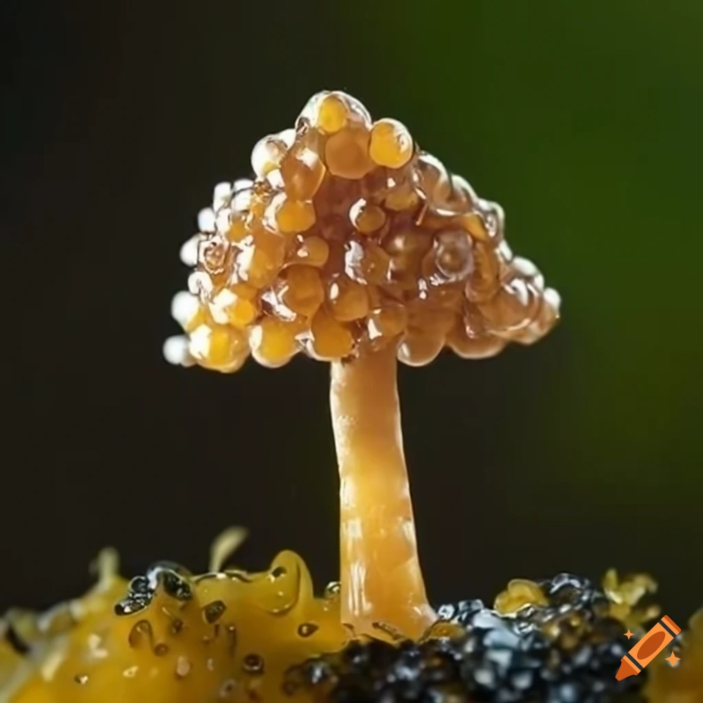 gourmet mushroom made of caviar on seaweed