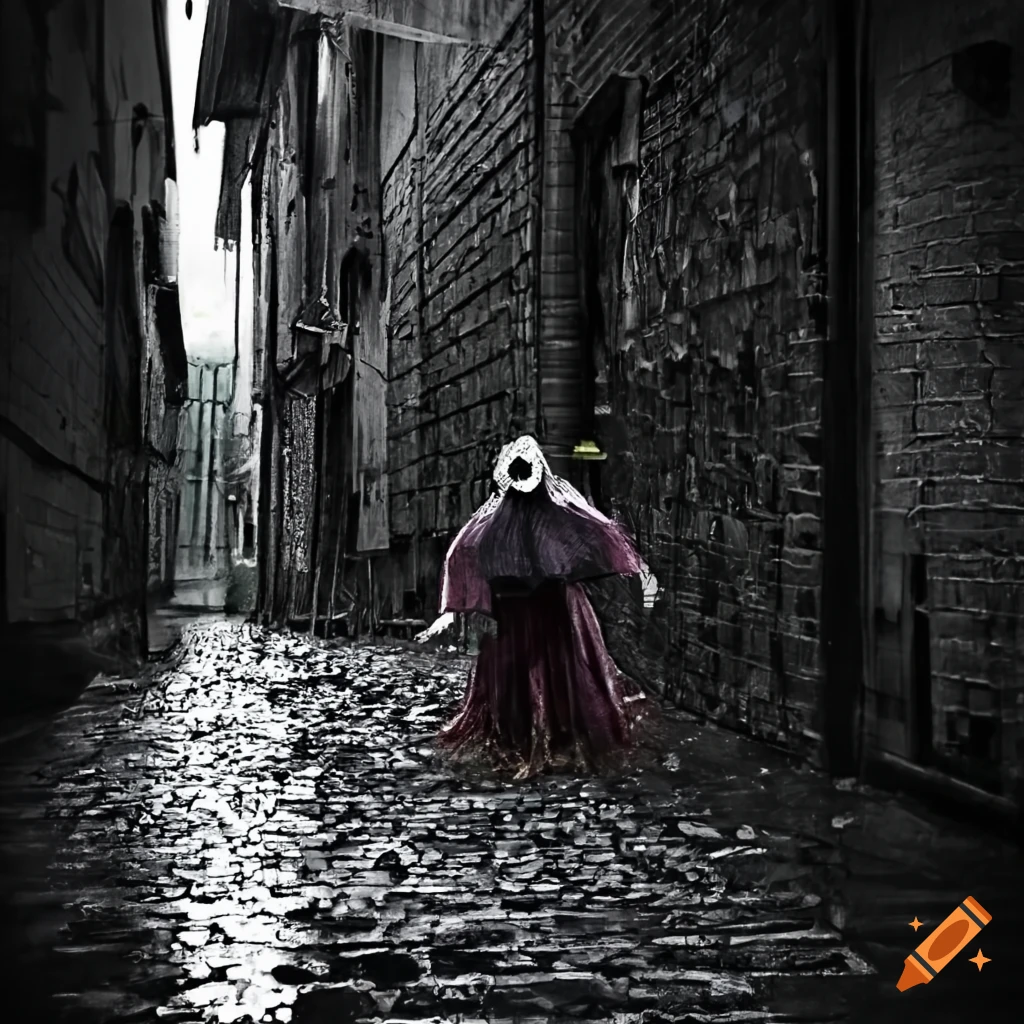 haunted scarecrow in a dark alleyway