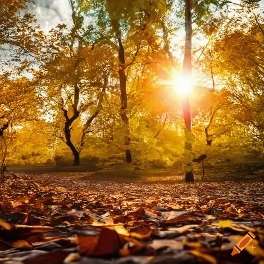 photograph of a detailed autumn sunset landscape