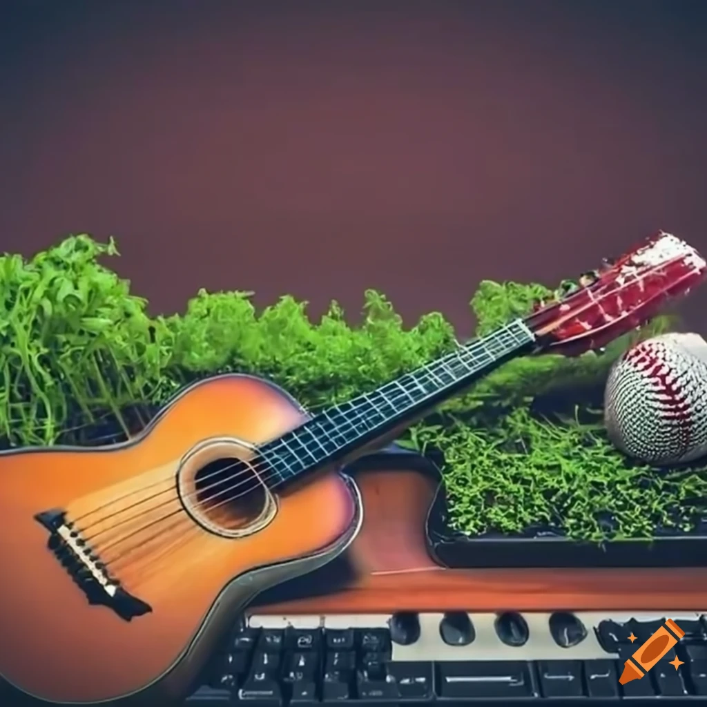 keyboard with cress and musical instruments