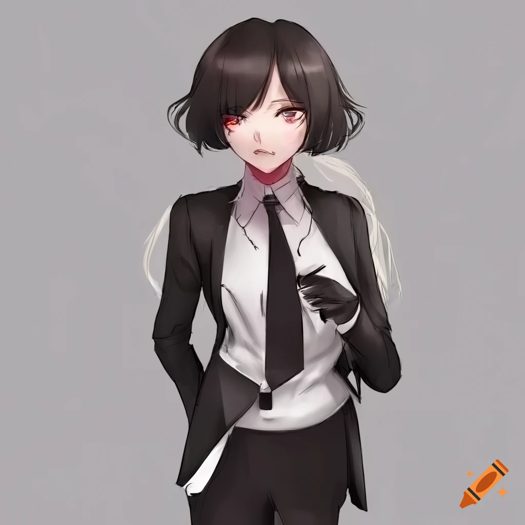 Dynamic pose of an anime girl in a suit