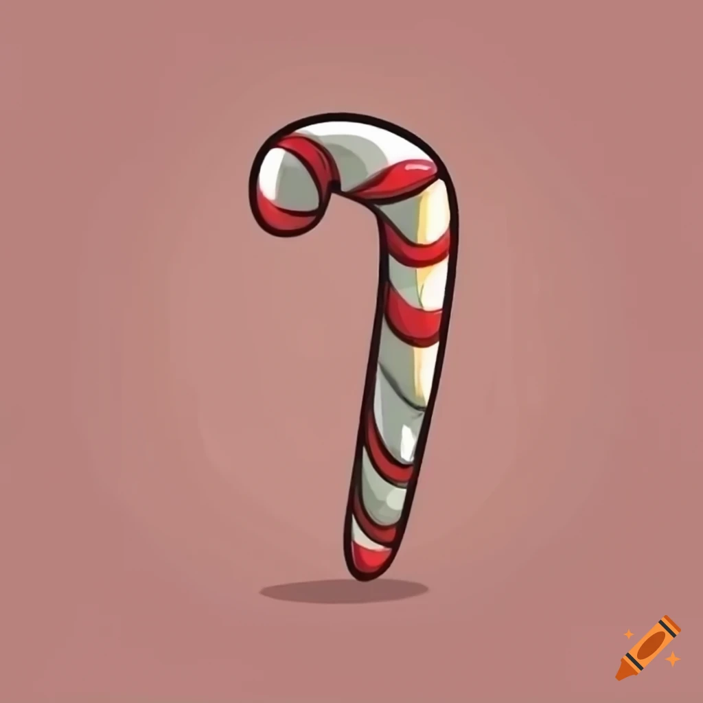 Cartoon style candy cane illustration on Craiyon