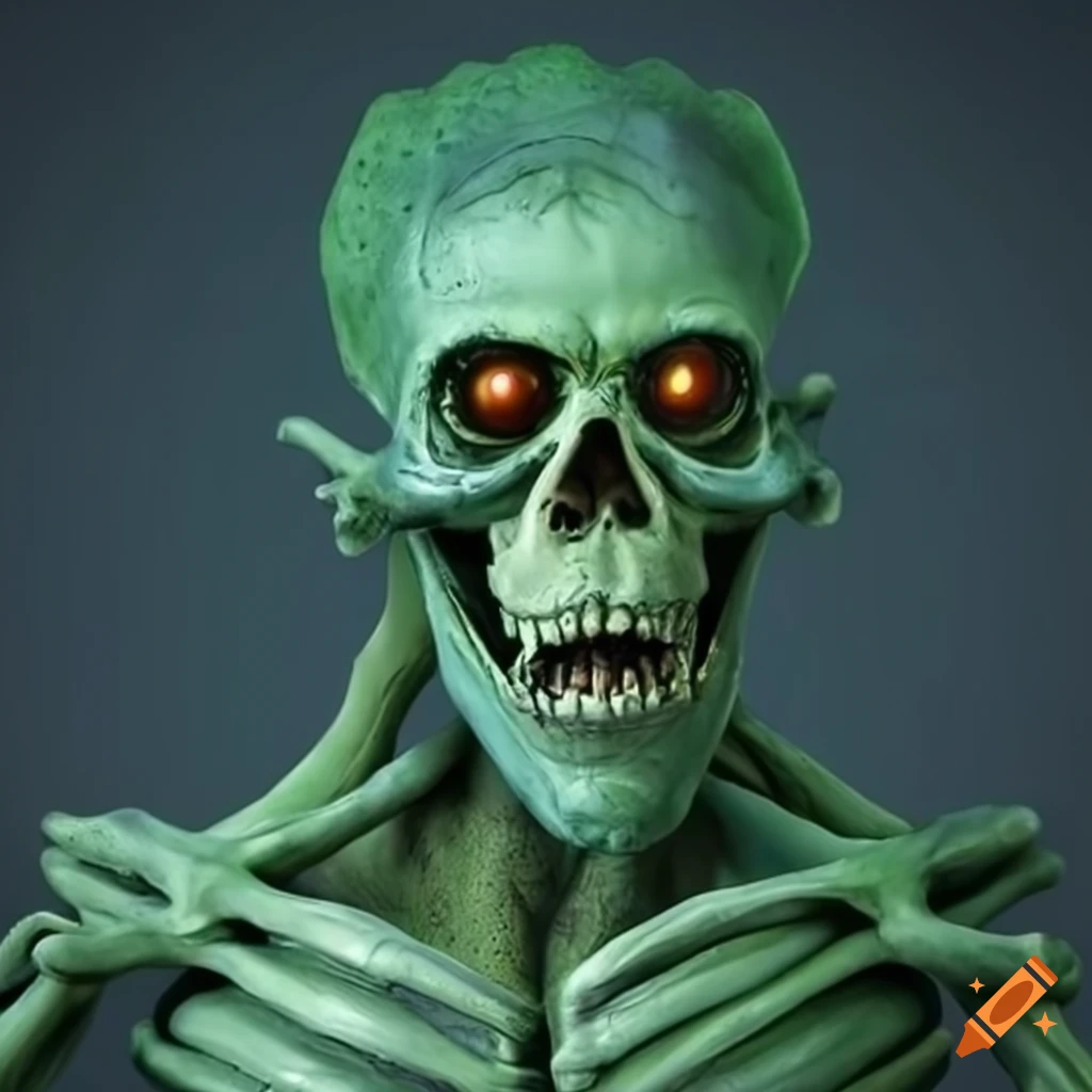 illustration of a greenish skeletal extraterrestrial pirate
