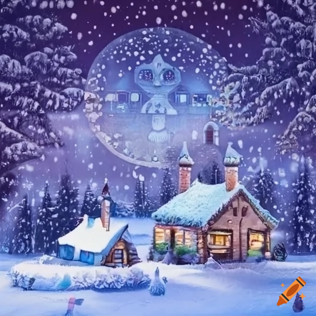 Haeckel Style Cute Winter Village In The Falling Snow On Craiyon