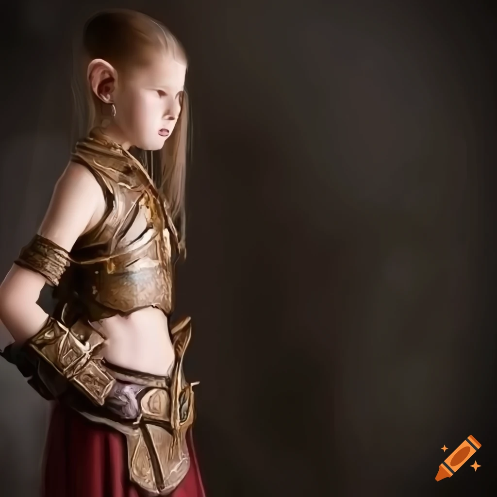 side view of a young elf gladiator in open armor