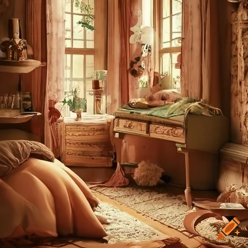 Detailed cottagecore bedroom on Craiyon