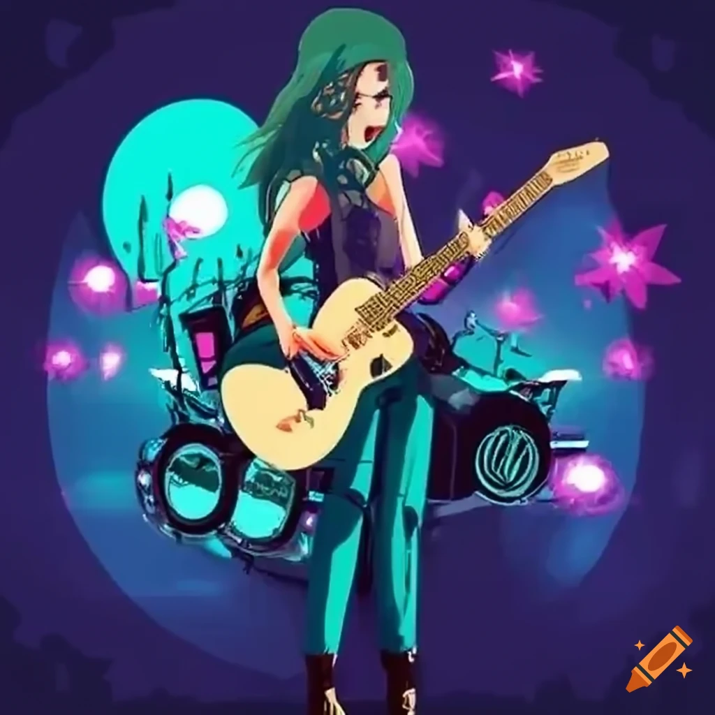 Image Of A Music Band With A Girl Guitarist And Boy Drummer On Craiyon