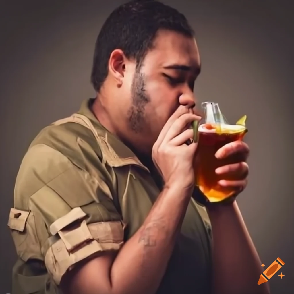man in cargo shorts drinking a cocktail