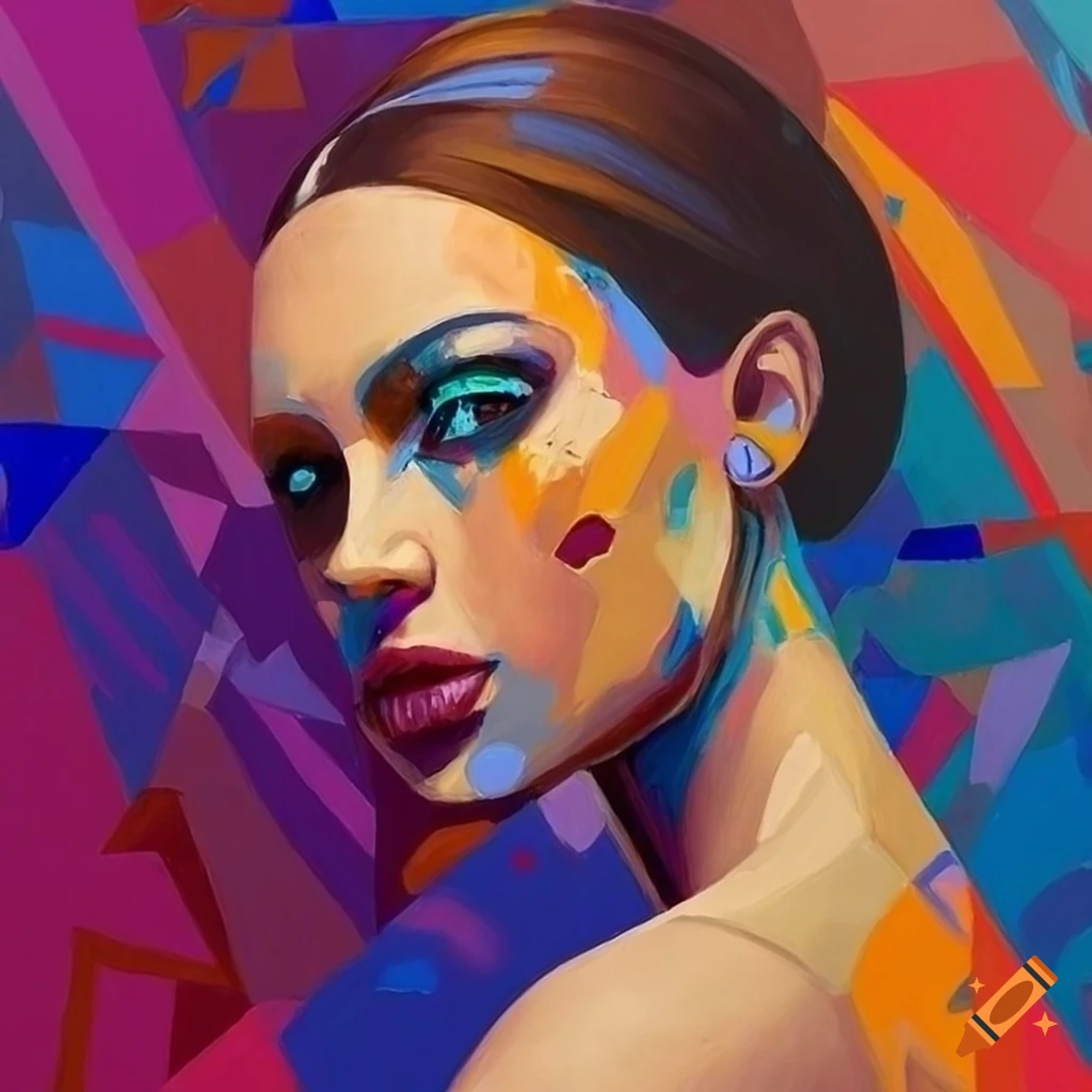 masterful painting of women with geometric background