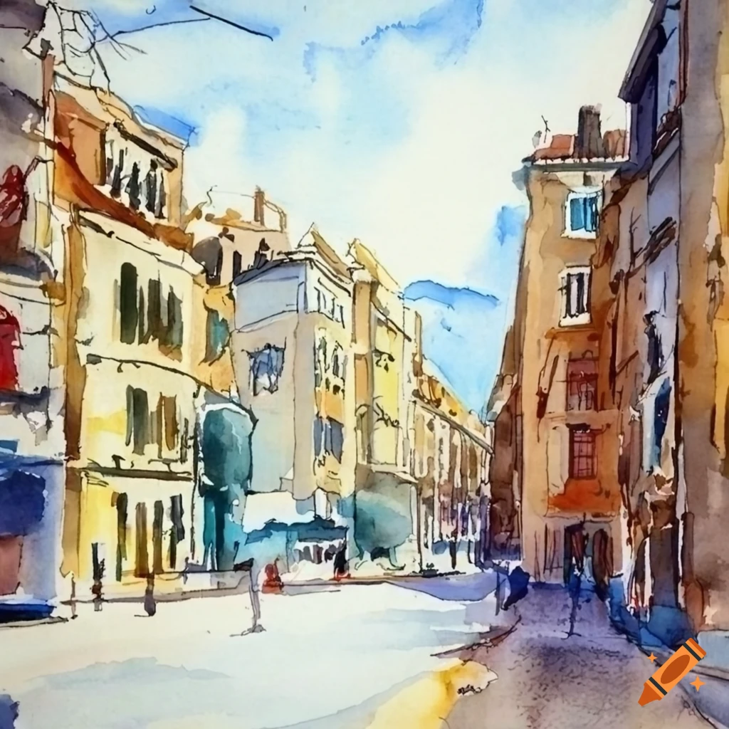 Aquarelle painting of marseille streets