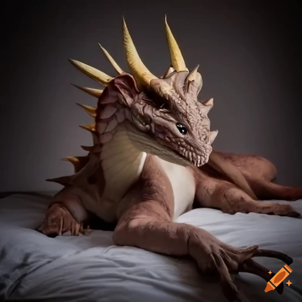 friendly dragon on a bed