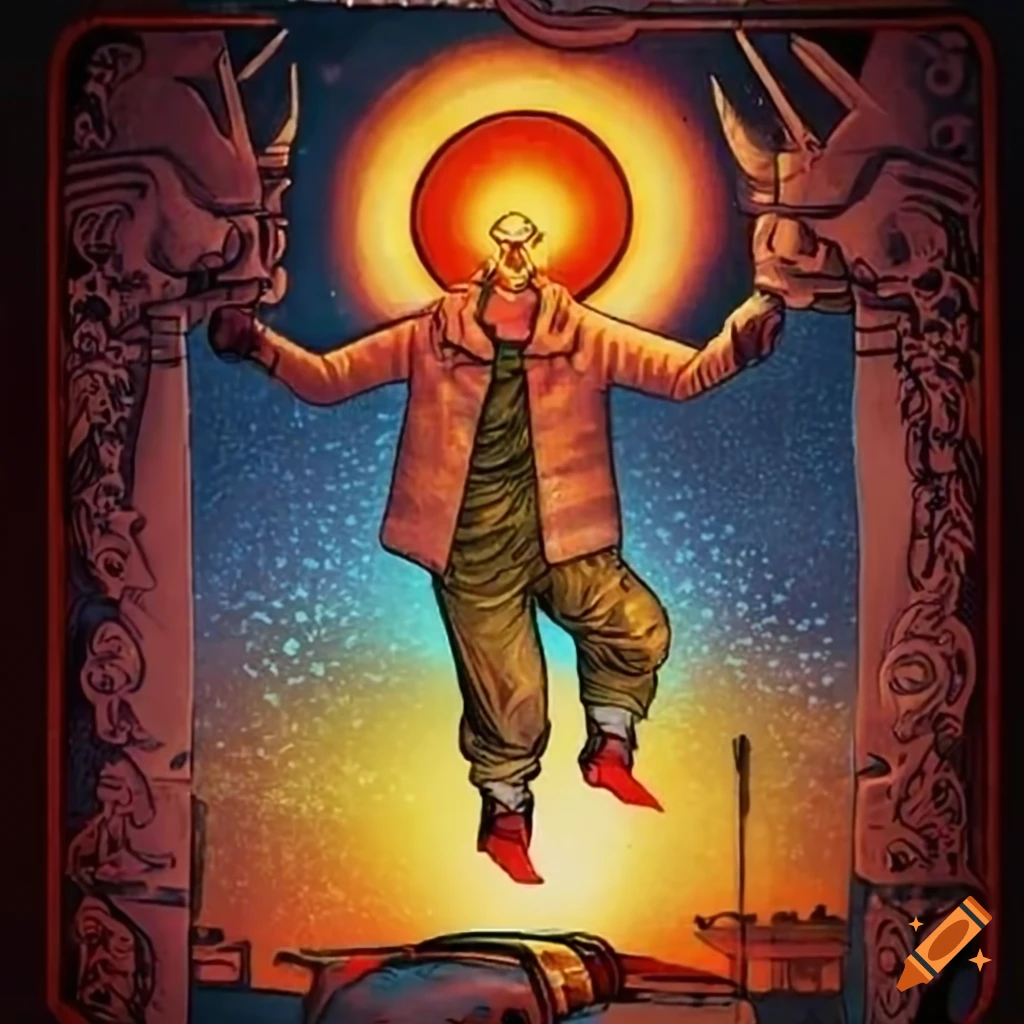 Tarot card with a truck driver balancing