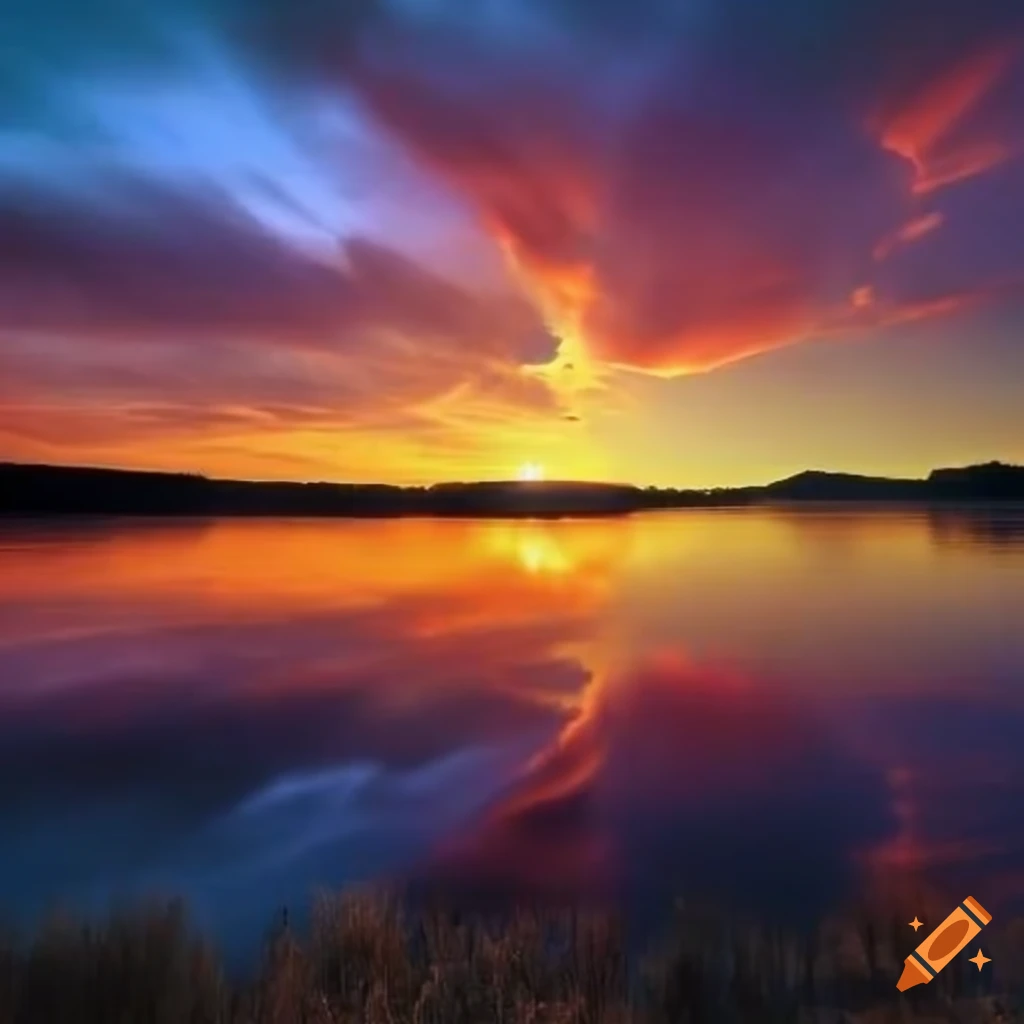sunset over a shimmering lake