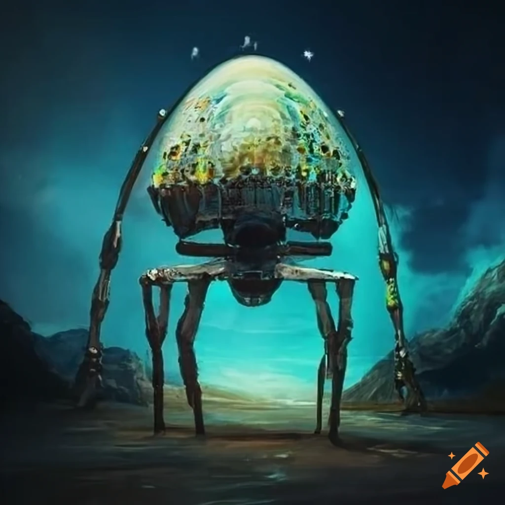 Concept art of a giant robot hovering above a planet on Craiyon