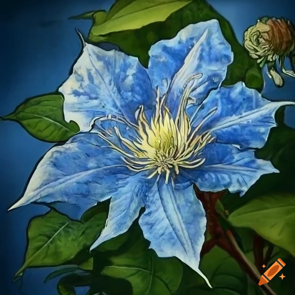 Detailed drawing of a double clematis flower