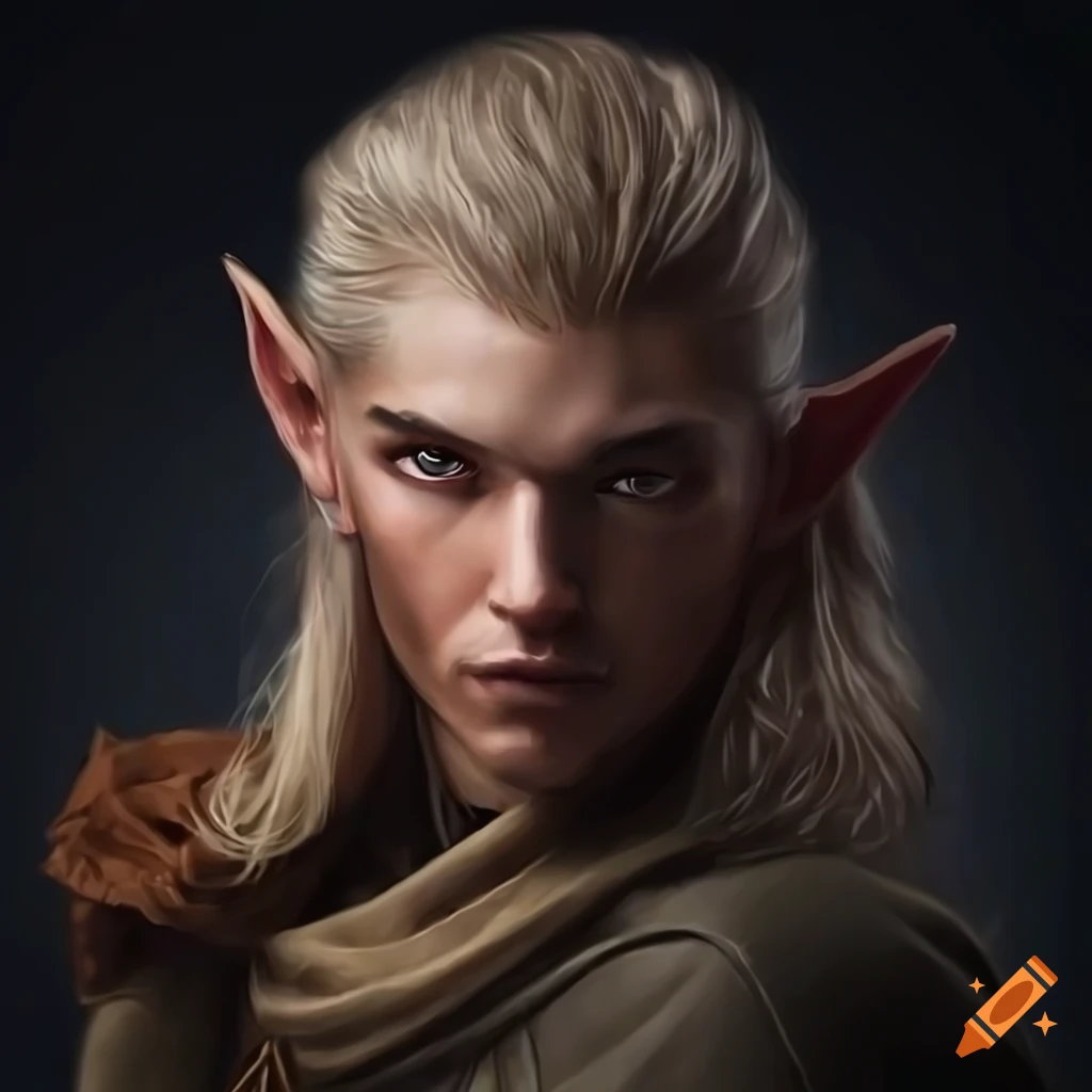 illustration of a detailed half-elf character