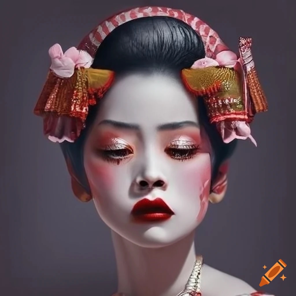 painting of a unique geisha in Edouard Privee style
