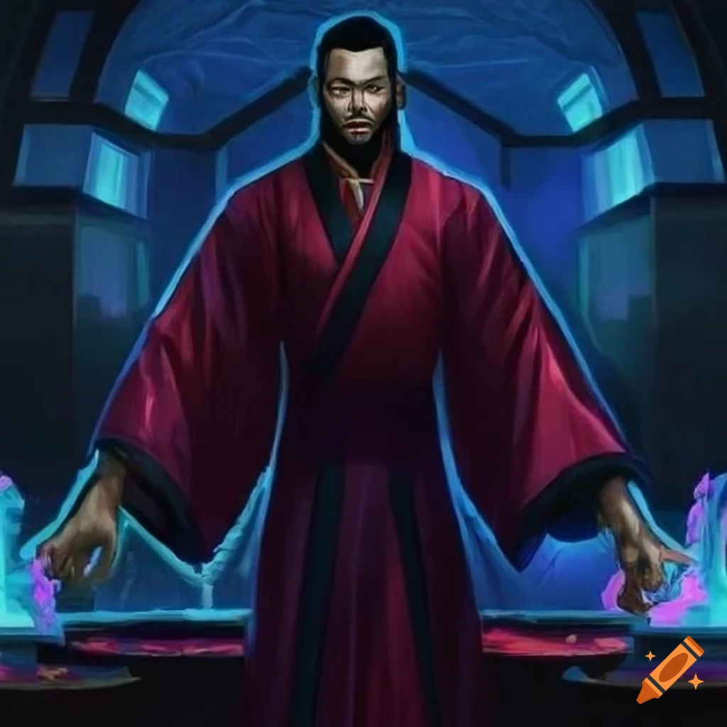 Character illustration of an evil asian male in ancient chinese clothing