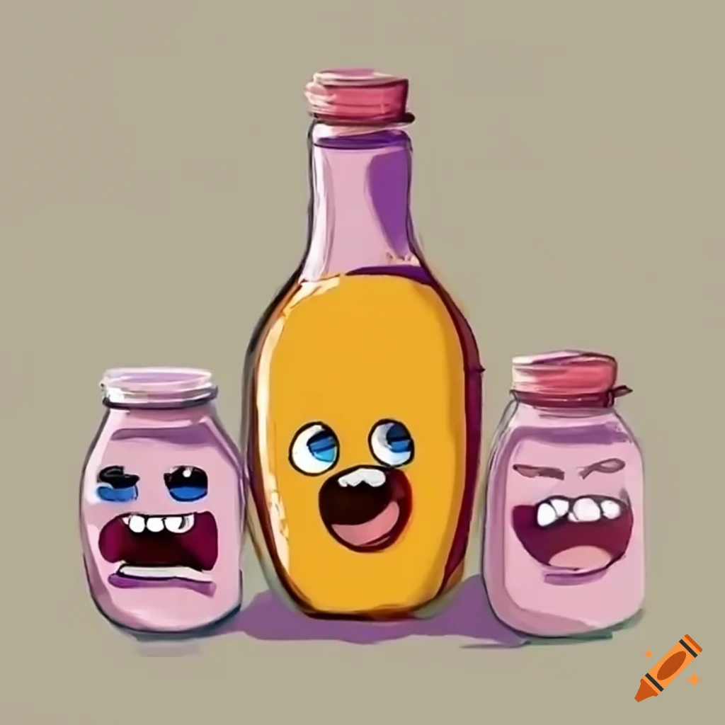 colorful condiment bottles with charming stickman faces