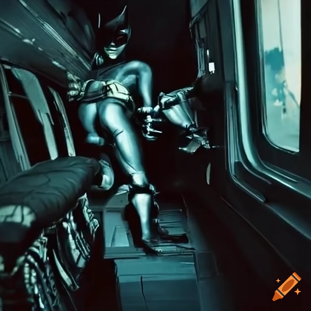 Batman climbing on a futuristic train