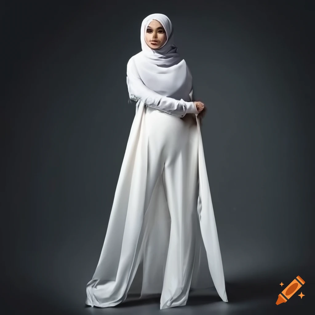 White satin palazzo pants with hijab on Craiyon