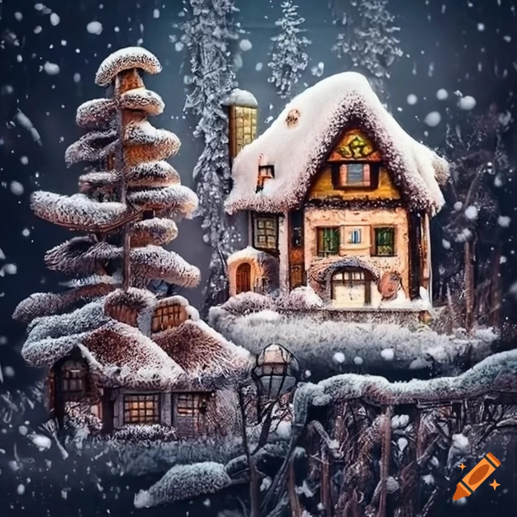 Cute and adorable winter village illustration