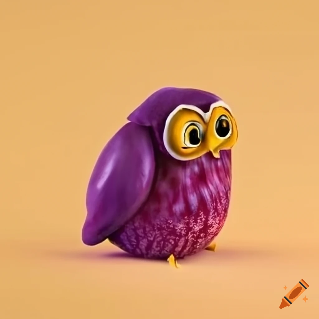 Funny owl shaped like an eggplant