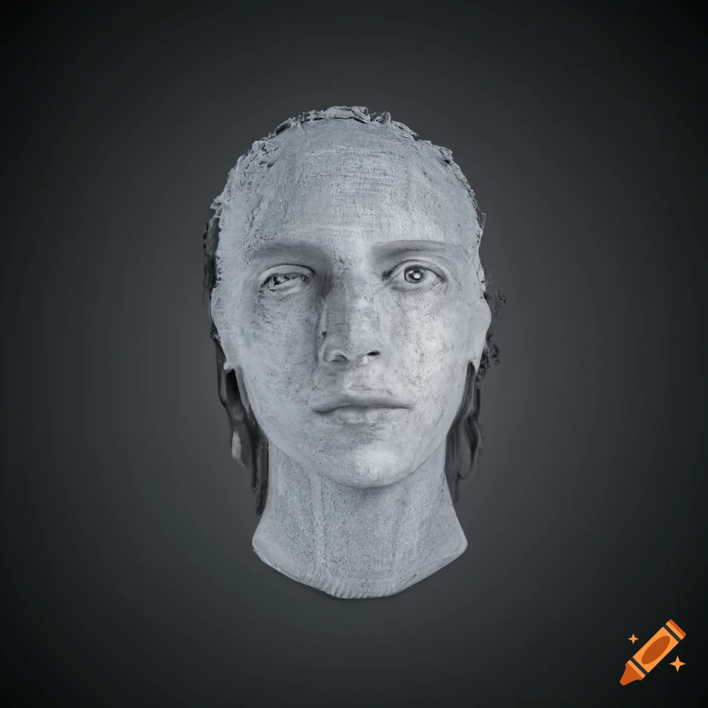 Social media logo collage as a head sculpture