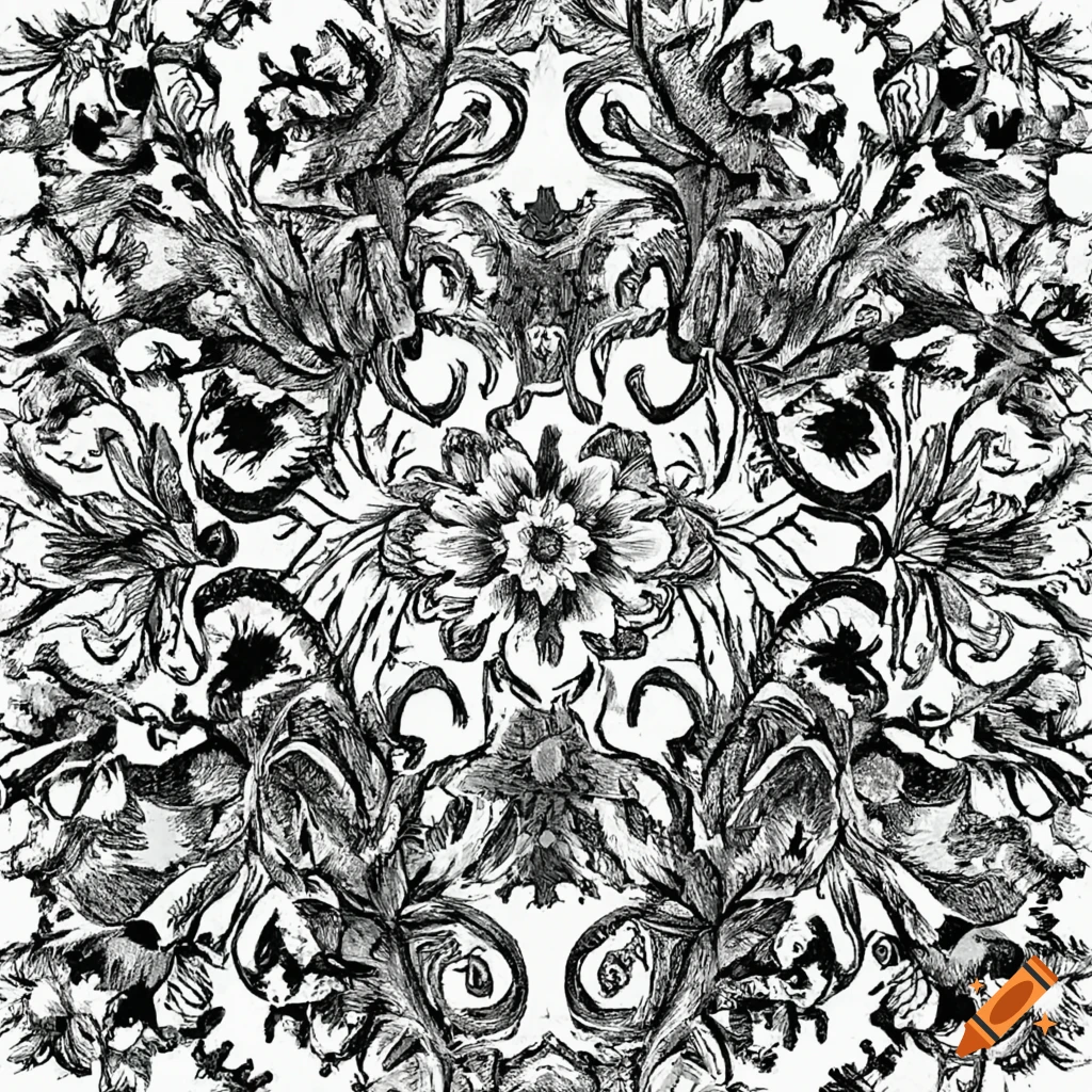ornate floral pencil drawing on white background