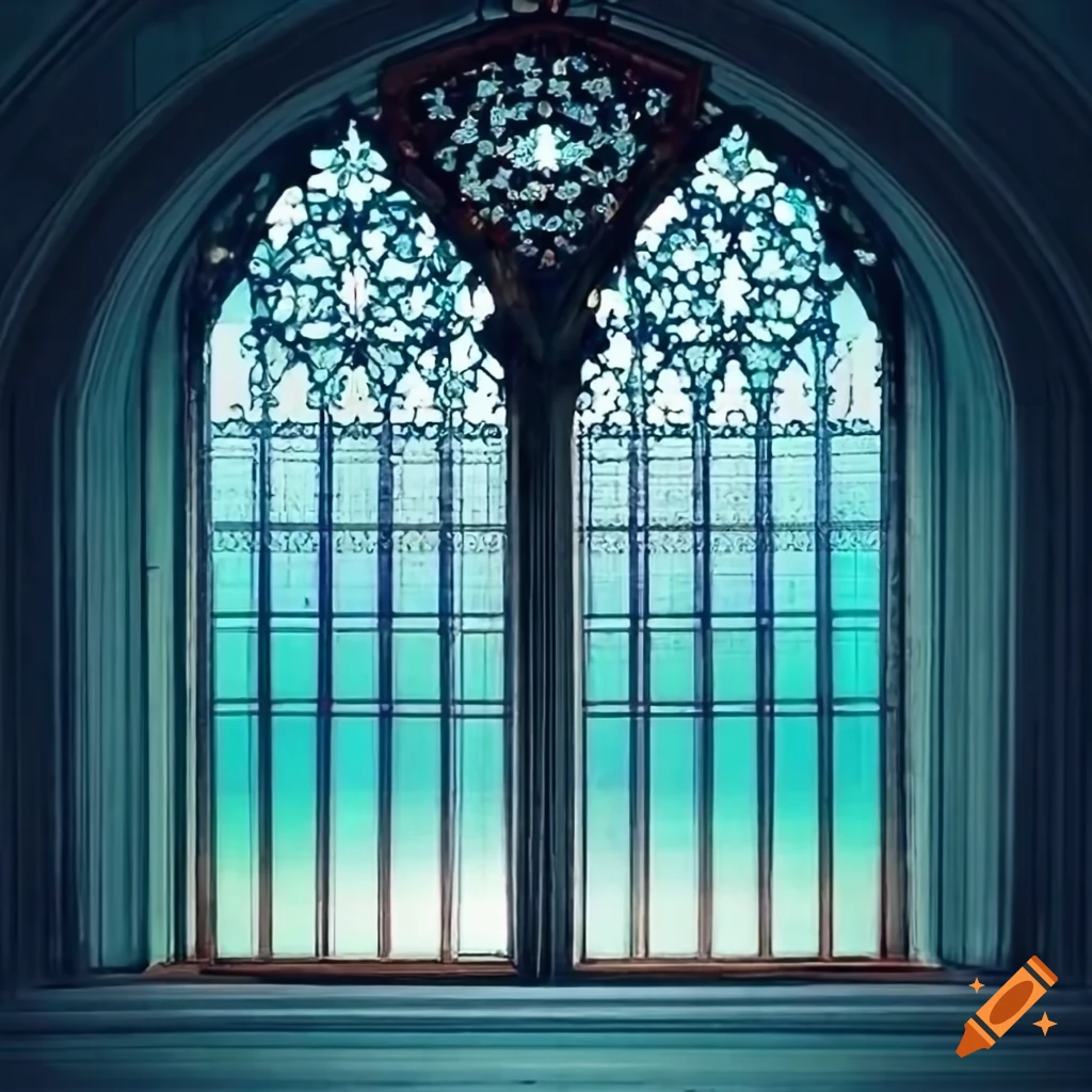 Islamic art inspired gothic window in a crystal temple