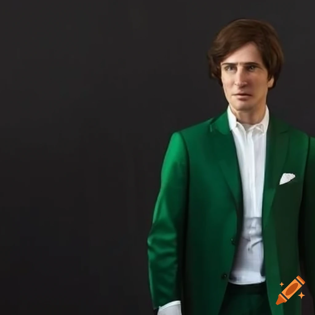 portrait of a male politician in a dark green tuxedo