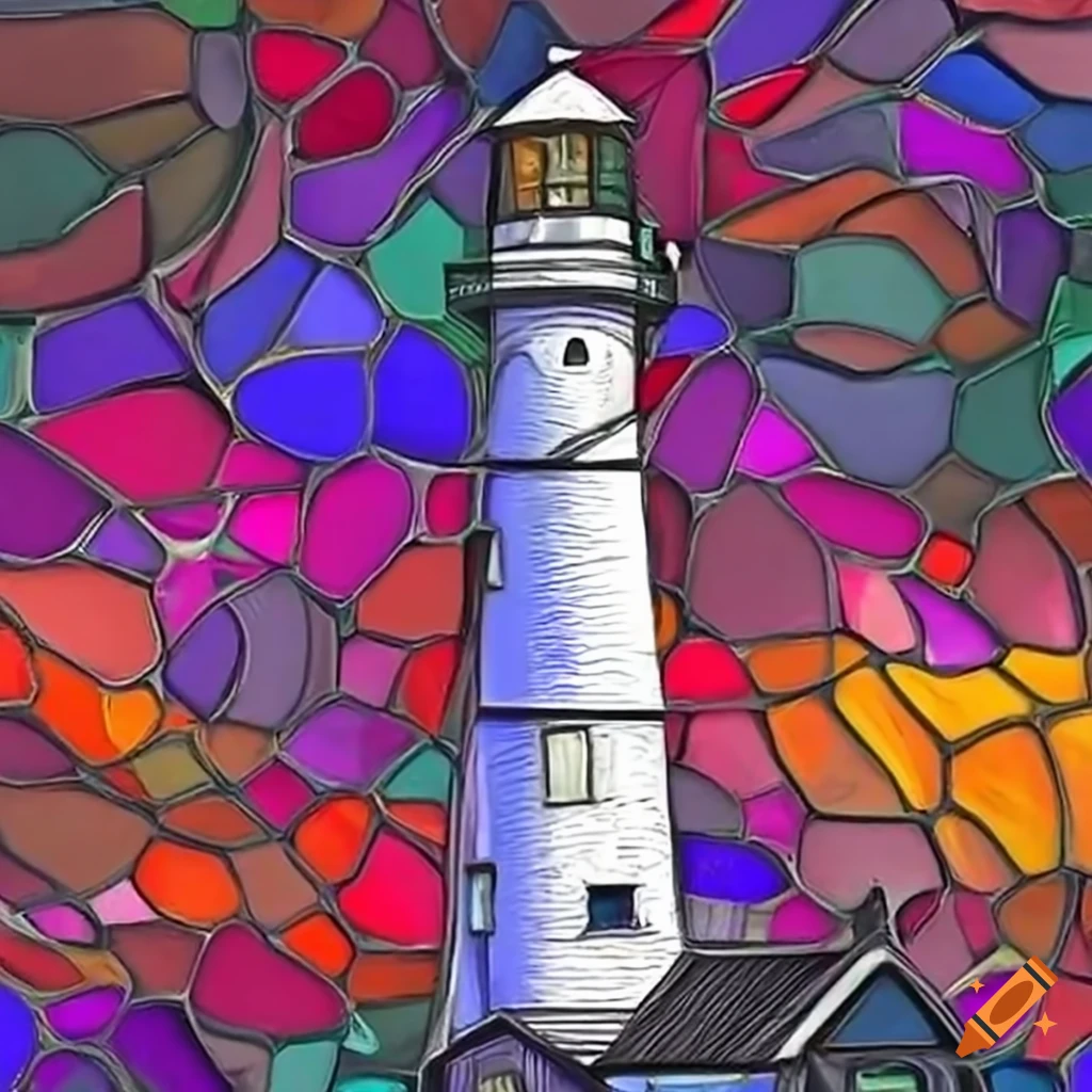 Stained glass artwork of north head lighthouse on Craiyon