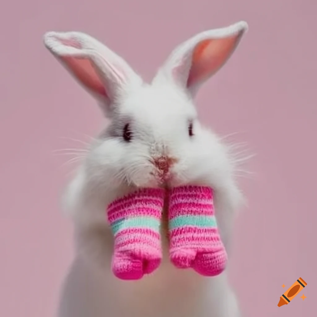 Cute bunny holding socks on Craiyon