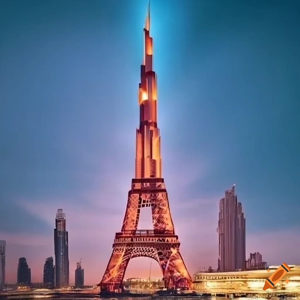 Landmarks of eiffel tower, burj khalifa, and world trade center on Craiyon
