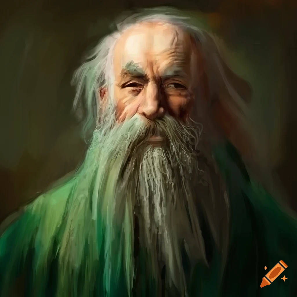 elderly man wearing green robe painting