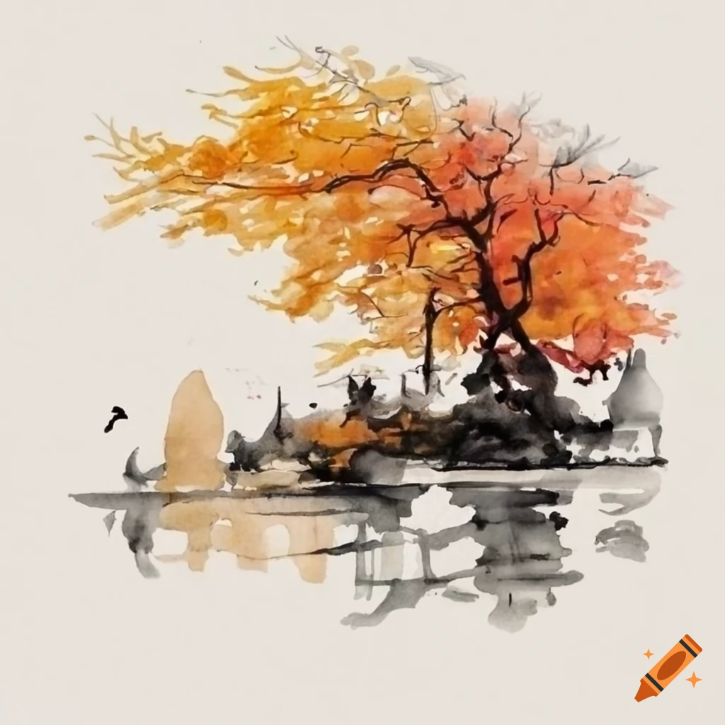 Rising Sun Village in Autumn Landscape Abstract art Chinese Ink Brush  Painting, 138*68cm Chine…